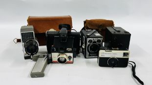 FIVE VINTAGE CAMERA'S TO INCLUDE POLAROID COLORPACK 80, SIX-20 BROWNIE E,