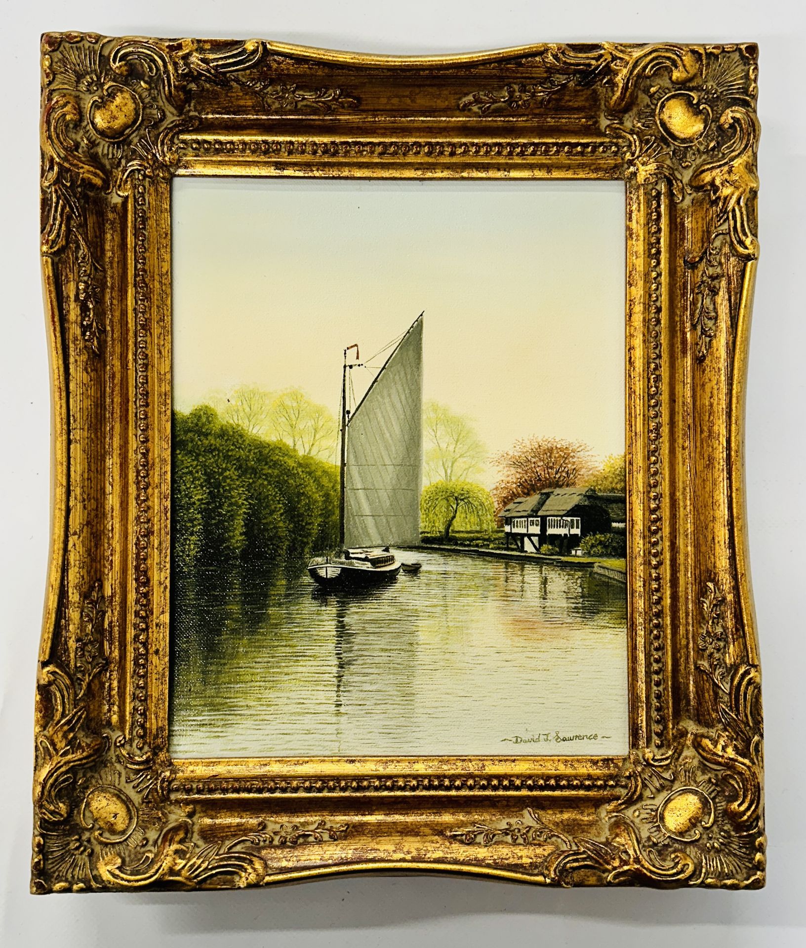 OIL ON CANVAS "SERENITY" WHERRY AT IRSTEAD BEARING SIGNATURE DAVID J.