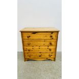 HONEY PINE 4 DRAWER CHEST, W 82CM X D 42CM X H 80CM.