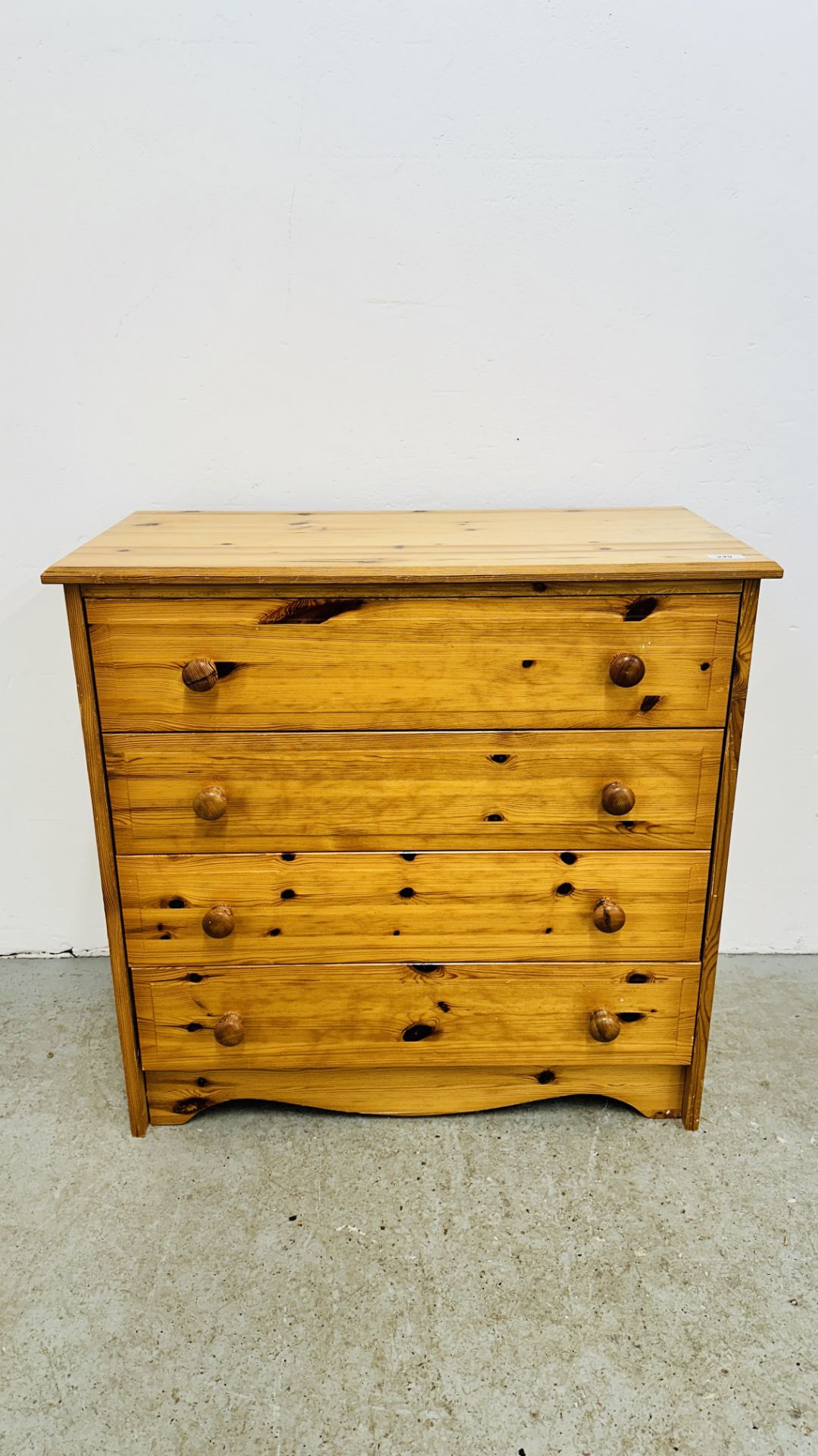 HONEY PINE 4 DRAWER CHEST, W 82CM X D 42CM X H 80CM.