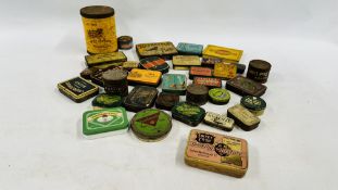 A BOX CONTAINING A COLLECTION OF ASSORTED VINTAGE CIGARETTE & TOBACCO TINS TO INCLUDE EXAMPLES