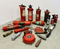 COLLECTION OF ASSORTED VINTAGE FIRE EXTINGUISHERS TO INCLUDE GOVERNMENT ISSUED ALONG WITH A VINTAGE