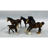 THREE BESWICK CHESTNUT HORSE ORNAMENTS AND FOAL.