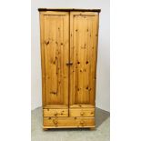 MODERN HONEY PINE TWO DOOR 3 DOOR WARDROBE, W 85CM X D 53CM X H 182CM.