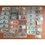 BANKNOTES: PACKET OF MIXED TO INCLUDE CEYLON KG6 50c, Ir (3), WW2 ERA, MOST WELL CIRCULATED (38).