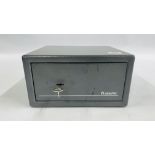 A "SENTRY" LOCK BOX & KEY - W 31.5 X D 28 X H 16.5CM.