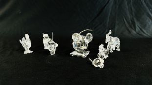 GRUOP OF 7 SWAROVSKI CABINET COLLECTIBLE ORNAMENTS TO INCLUDE MINI HEN (7675), TOM CAT (198241),