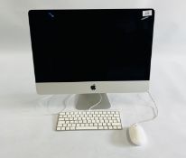 AN APPLE MAC DESKTOP COMPUTER 21.5" COMPLETE WITH APPLE KEYBOARD AND MOUSE - SOLD AS SEEN.
