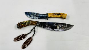 2 DECORATIVE HORN HANDLE STYLE HUNTING KNIVES,