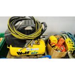 WOLF AIR COMPRESSOR WITH AIRLINE & ACCESSORIES - SOLD AS SEEN.