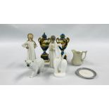 6 CABINET COLLECTIBLE PIECES TO INCLUDE LLADRO POLAR BEAR, LLADRO GIRL AND ONE OTHER,