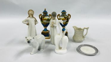 6 CABINET COLLECTIBLE PIECES TO INCLUDE LLADRO POLAR BEAR, LLADRO GIRL AND ONE OTHER,