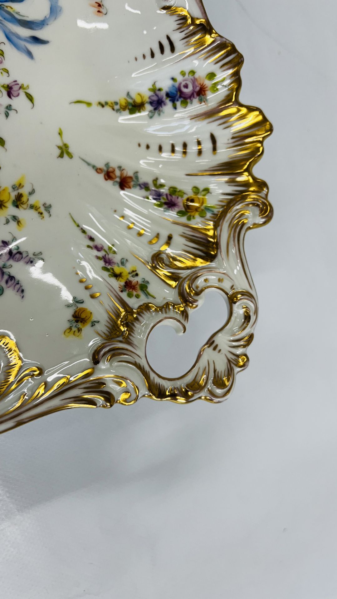 AN ELABORATE PORCELAIN TWO HANDLED DISH MARKED DRESDEN, - Image 8 of 13