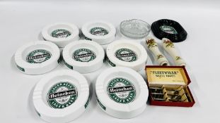 A TRAY OF BREWERIANA TO INCLUDE HEINEKEN ASH TRAYS,