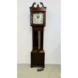 A LATE GEORGE III PAINTED DIAL THIRTY HOUR OAK LONG CASE CLOCK, THE DIAL INSCRIBED HAINES SWINDON,