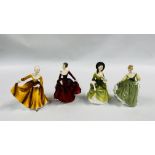 4 ROYAL DOULTON CABINET COLLECTORS FIGURES TO INCLUDE "FRAGRANCE" HN3311 BEARING SIGNATURE PEGGY