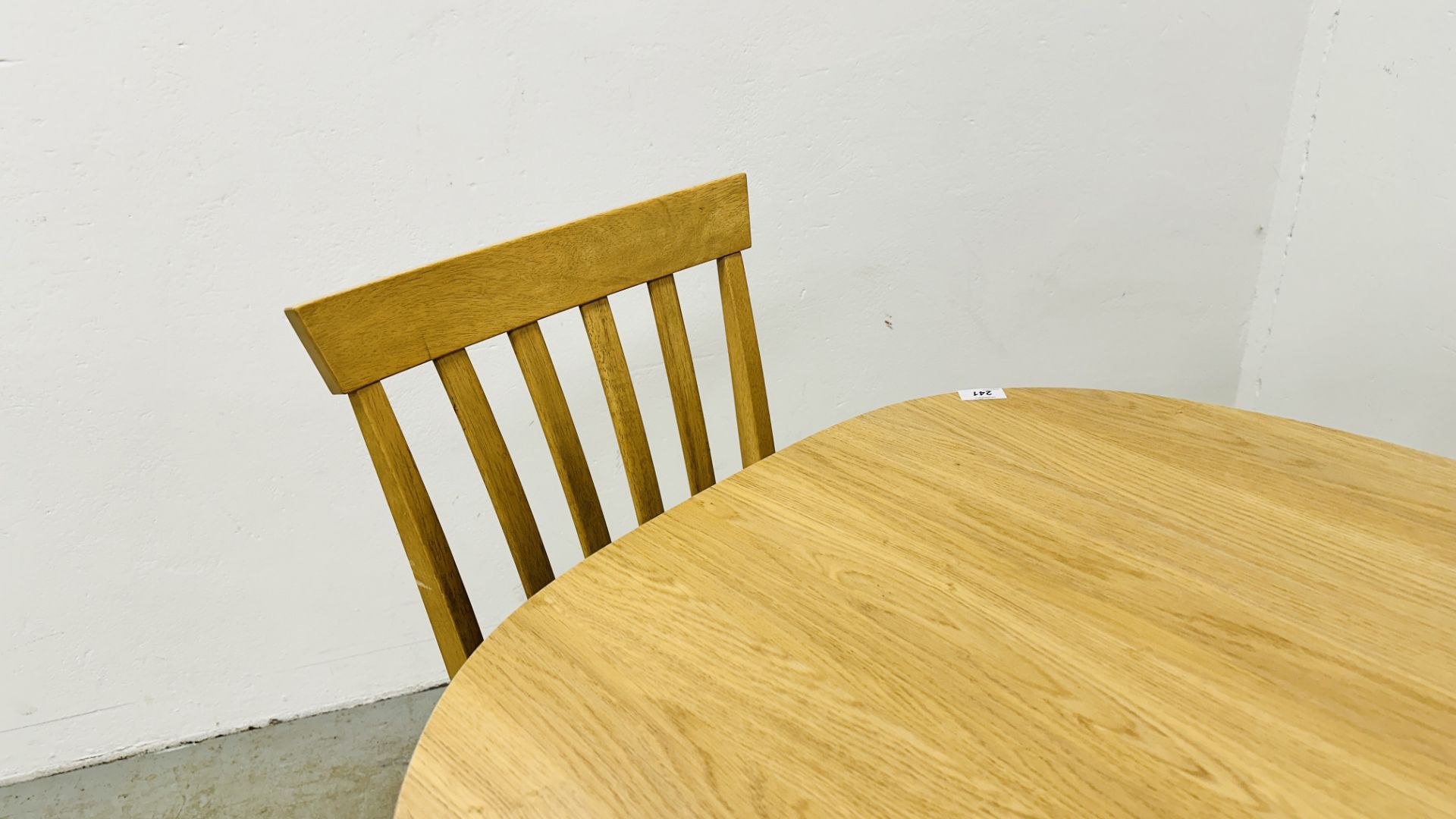 MODERN BEECHWOOD FINISH DINING TABLE AND SET OF 4 MATCHING CHAIRS WITH FAUX LEATHER SEATS. - Image 9 of 12