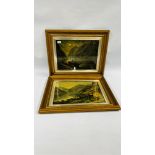 A PAIR OF ORNATE GILT FRAMED PRINTS DEPICTING CONTINENTAL SEA SCAPES.