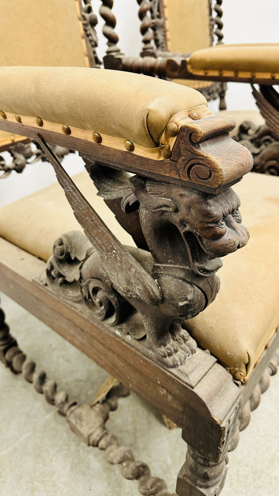 A PAIR OF C1870 HEAVILY CARVED OAK FRAMED OPEN ARM CHAIRS, - Image 30 of 39