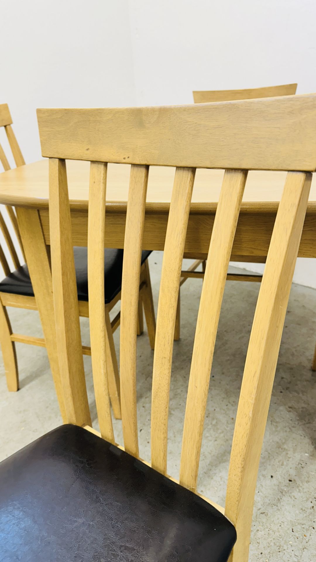 MODERN BEECHWOOD FINISH DINING TABLE AND SET OF 4 MATCHING CHAIRS WITH FAUX LEATHER SEATS. - Image 12 of 12