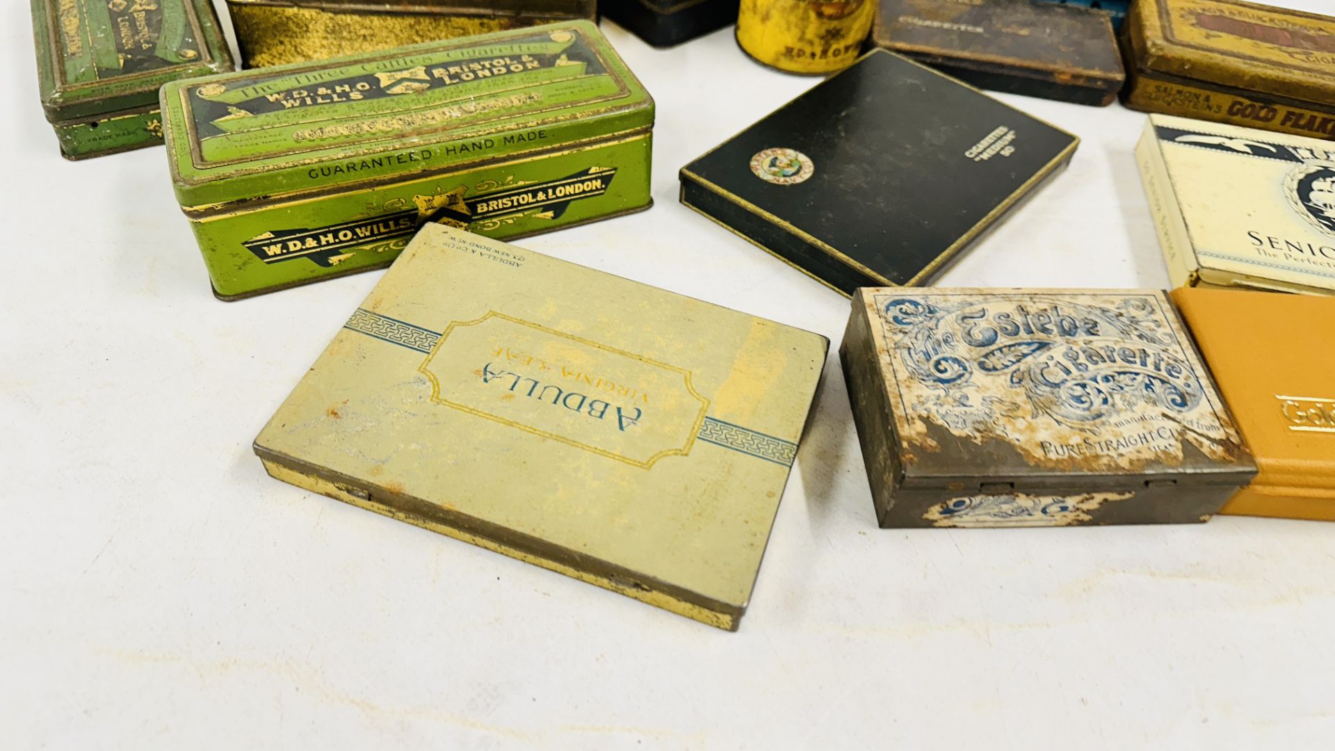 A BOX CONTAINING A COLLECTION OF ASSORTED VINTAGE CIGARETTE TINS TO INCLUDE EXAMPLES MARKED - Image 9 of 9