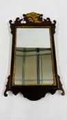 REPRODUCTION MAHOGANY FRET MIRROR WITH GILT DETAILING - HEIGHT 69CM.