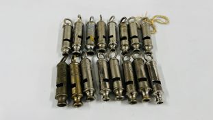 A COLLECTION OF 16 VINTAGE METROPOLITANS WHISTLES 1920'S & 1970'S TO INCLUDE ACME, EMCA, J.