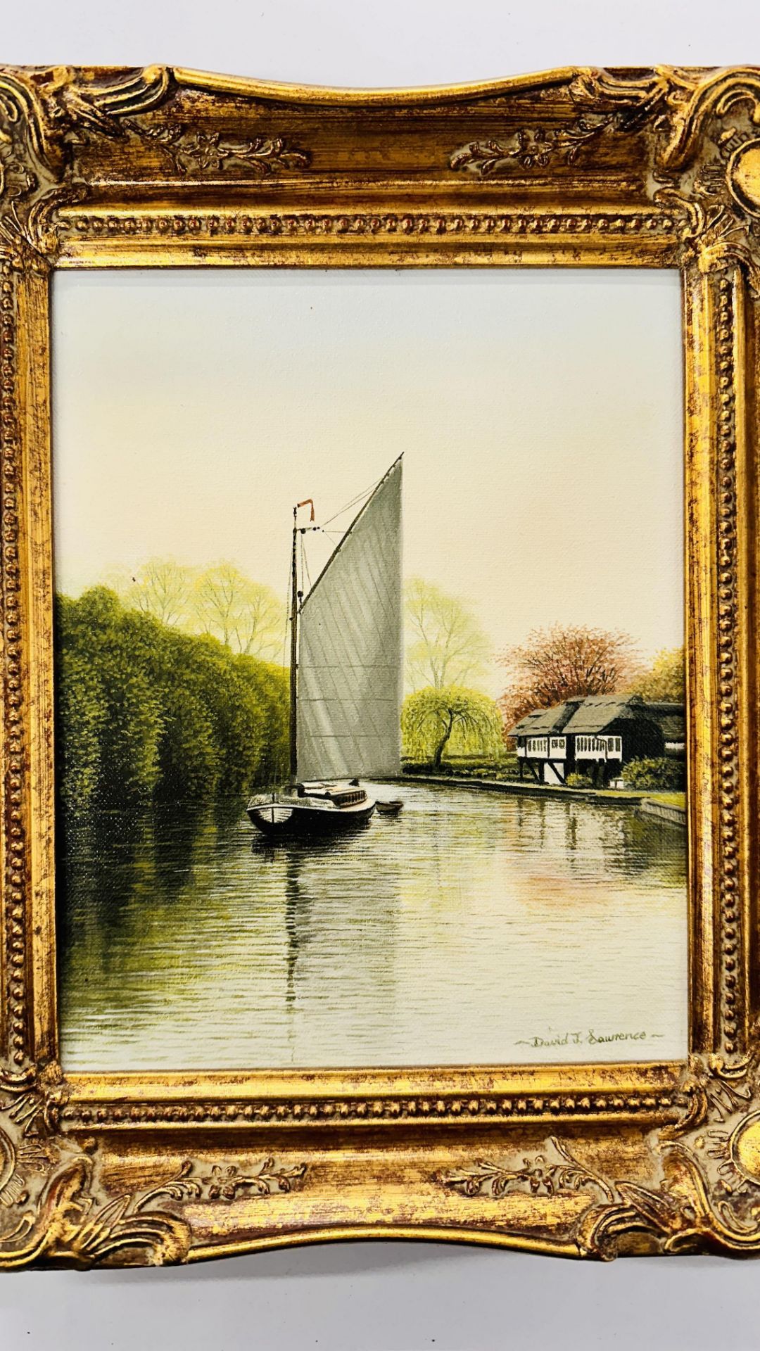 OIL ON CANVAS "SERENITY" WHERRY AT IRSTEAD BEARING SIGNATURE DAVID J. - Image 2 of 6