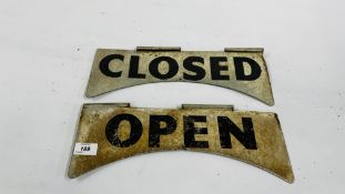 TWO VINTAGE ALUMINIUM OPEN & CLOSED SIGNS - W 38CM X H 14.5CM.