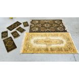 TWO MODERN MACHINE MADE EASTERN DESIGN RUGS ALONG WITH A GROUP OF SMALL EASTERN DESIGN RUGS.