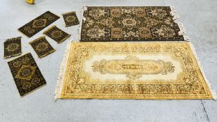TWO MODERN MACHINE MADE EASTERN DESIGN RUGS ALONG WITH A GROUP OF SMALL EASTERN DESIGN RUGS.
