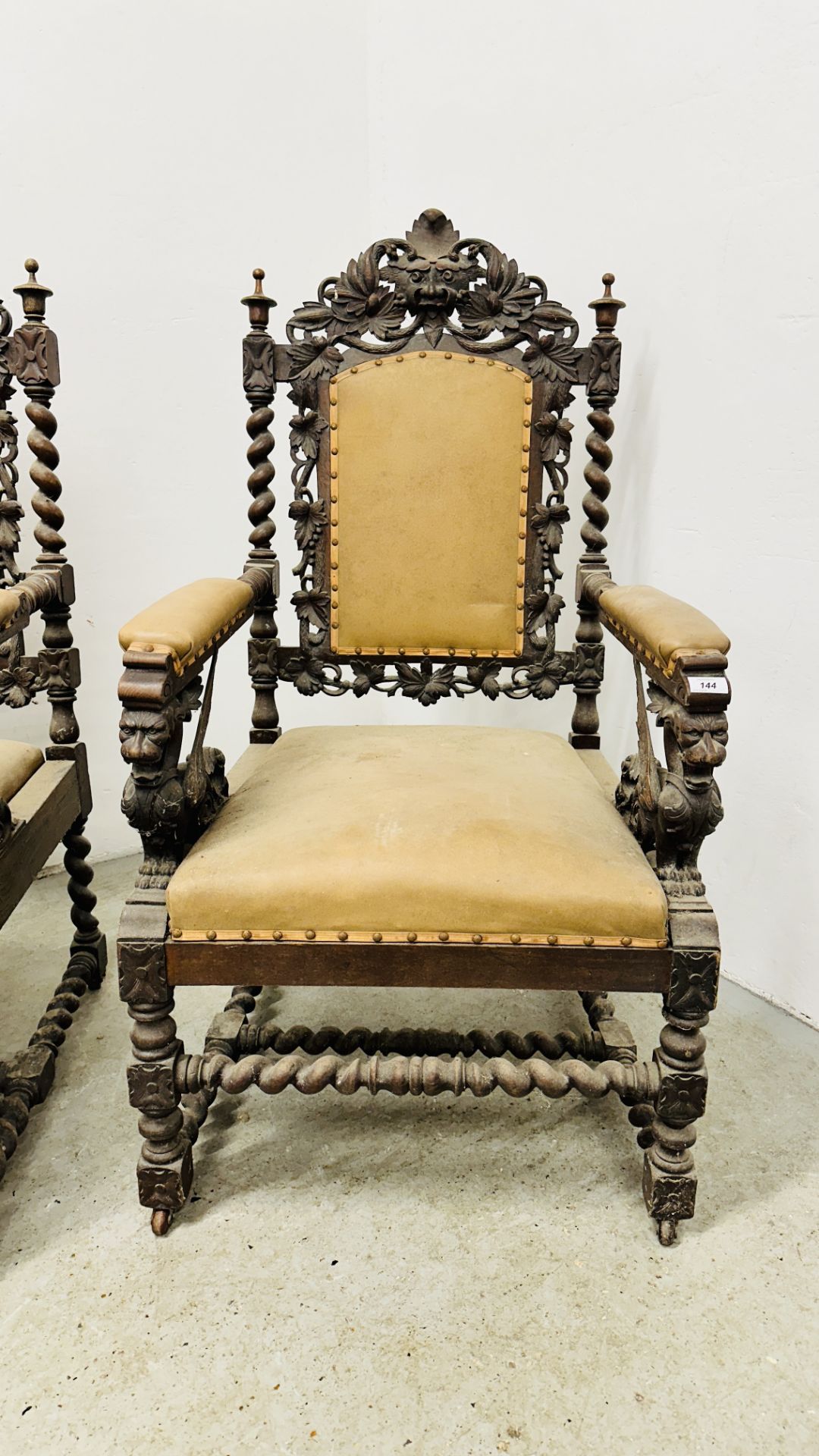 A PAIR OF C1870 HEAVILY CARVED OAK FRAMED OPEN ARM CHAIRS, - Image 2 of 39