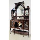 AN ORNATE VICTORIAN MAHOGANY MIRROR BACK DRESSER A/F CONDITION, W 138CM X D 40CM X H 232CM.