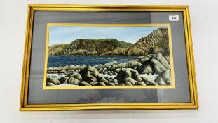 OIL ON CANVAS PAINTING OF NORTH CORNISH/DEVONSHIRE COASTLINE, SIGNED AND DATED 'M.