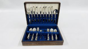 A CASED CANTEEN OF STAINLESS STEEL CUTLERY - NOT COMPLETE 52 PIECES.