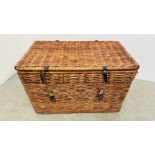 A LARGE WICKER TWO HANDLED BASKET - W 90 X D 55 X H 55CM.