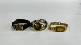 THREE WRIST WATCHES TO INCLUDE EXAMPLES MARKED SEIKO AND EMPORIO ARMANI.