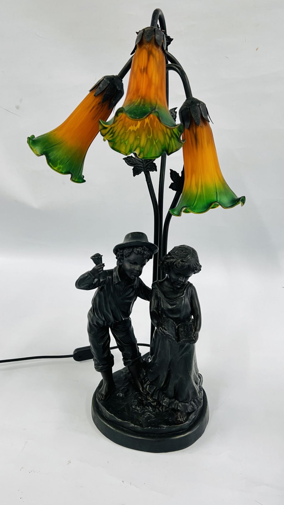 MODERN 3 BRANCH FIGURINE LAMP OF BOY & GIRL 65CM - SOLD AS SEEN.