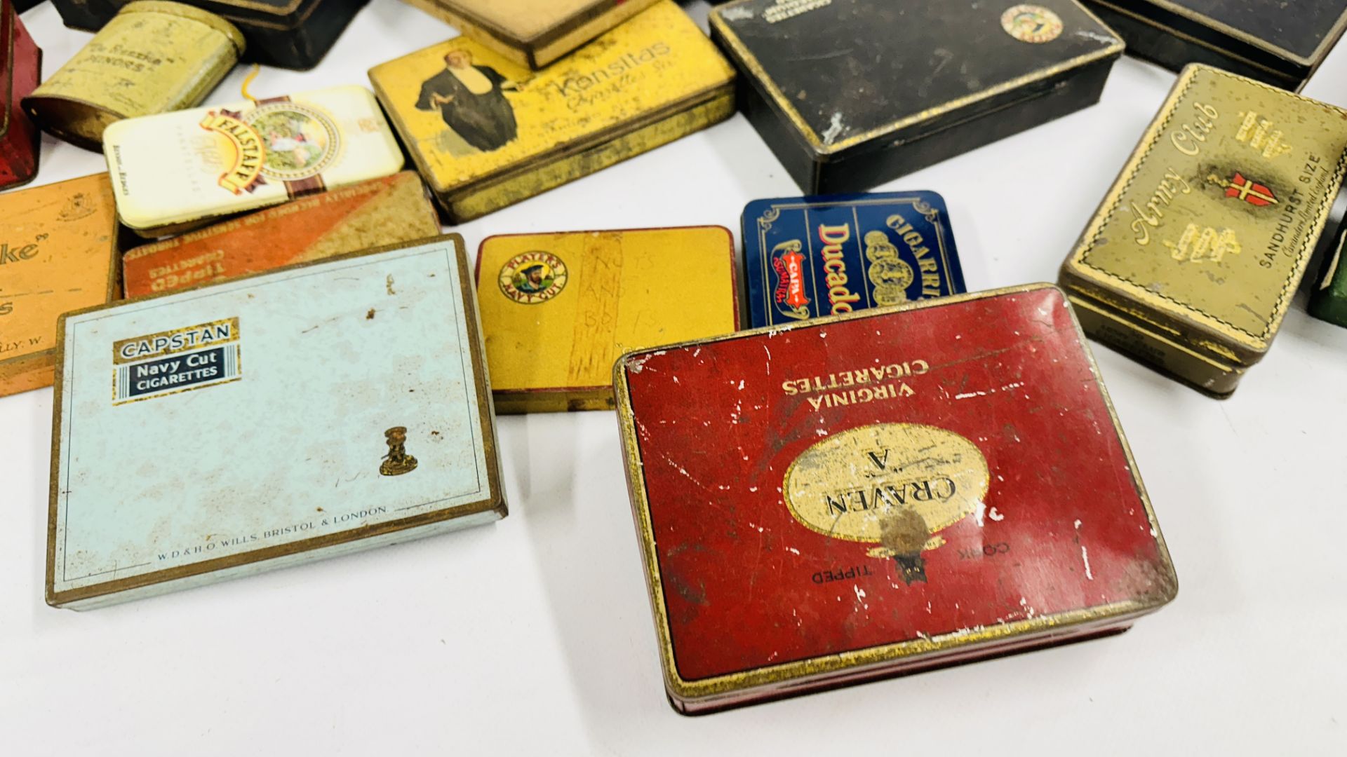 A BOX CONTAINING AN EXTENSIVE COLLECTION OF ASSORTED EMPTY VINTAGE CIGARETTE TINS TO INCLUDE - Image 2 of 14