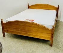 MODERN HONEY PINE DOUBLE BED FRAME WITH THE BRITISH BED COMPANY POCKET ORTHO MATTRESS.