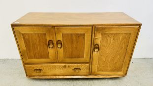 ERCOL WINDSOR SIDEBOARD COMPRISING OF 2 DOOR CUPBOARD ABOVE SINGLE DRAWER AND SINGLE CUPBOARD TO