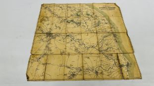 A VINTAGE MAP MARKED "JARROLDS" MAP OF THE RIVERS AND BROADS OF NORFOLK AND SUFFOLK MOUNTED ON A