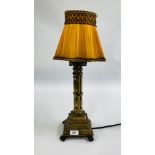 A VICTORIAN GOTHIC BRASS TABLE LAMP H 57CM - SOLD AS SEEN.