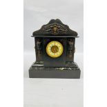 AN ELABORATE VINTAGE SLATE MANTEL CLOCK.