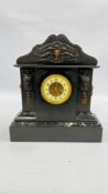 AN ELABORATE VINTAGE SLATE MANTEL CLOCK.