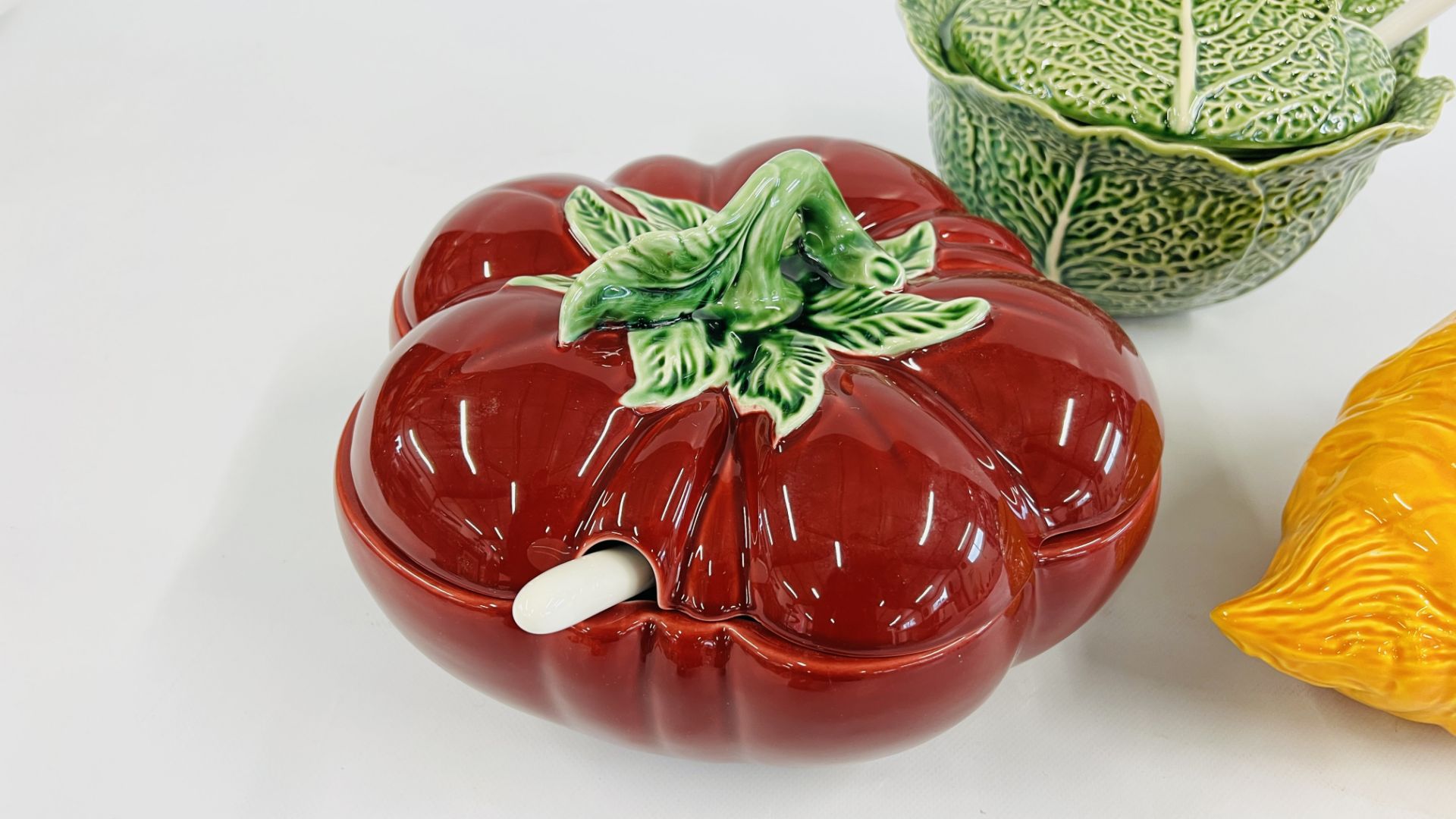 3 X BORDALLO PINHEIRO PORTUGUESE TUREENS TO INCLUDE A CABBAGE, CARROT AND TOMATO EXAMPLE. - Image 3 of 5