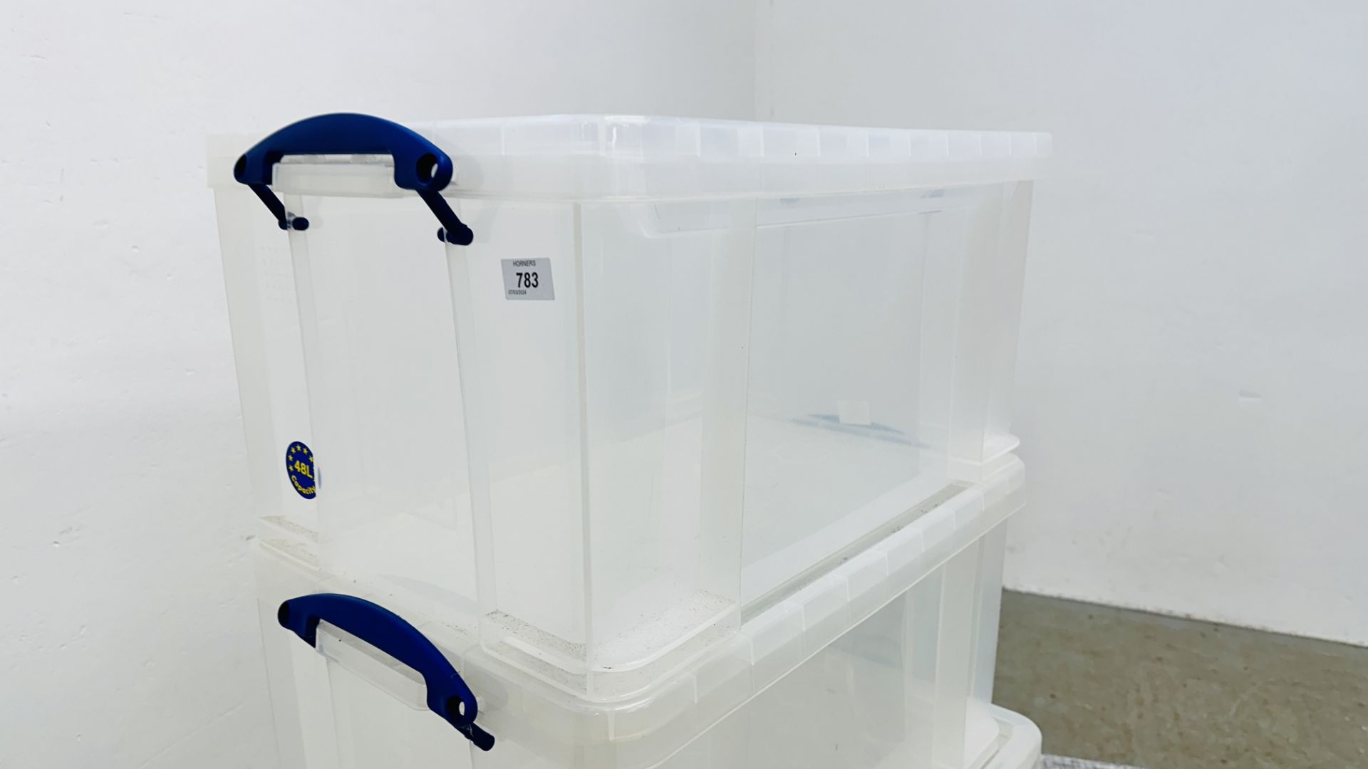 4 X LARGE PLASTIC REALLY USEFUL STORAGE BOXES (2 X 48L & 2 X 64L) ALONG WITH TWO FOLDING CANVAS - Image 3 of 7