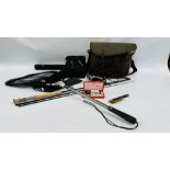 A GROUP OF FISHING EQUIPMENT AND ACCESSORIES TO INCLUDE FLIES, GREYS GRXI 5/6 RED, LINE CASES,