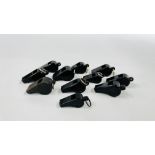 A COLLECTION OF 11 VINTAGE ESCARGOT BAKELITE ACME, THUNDERERS WHISTLES.