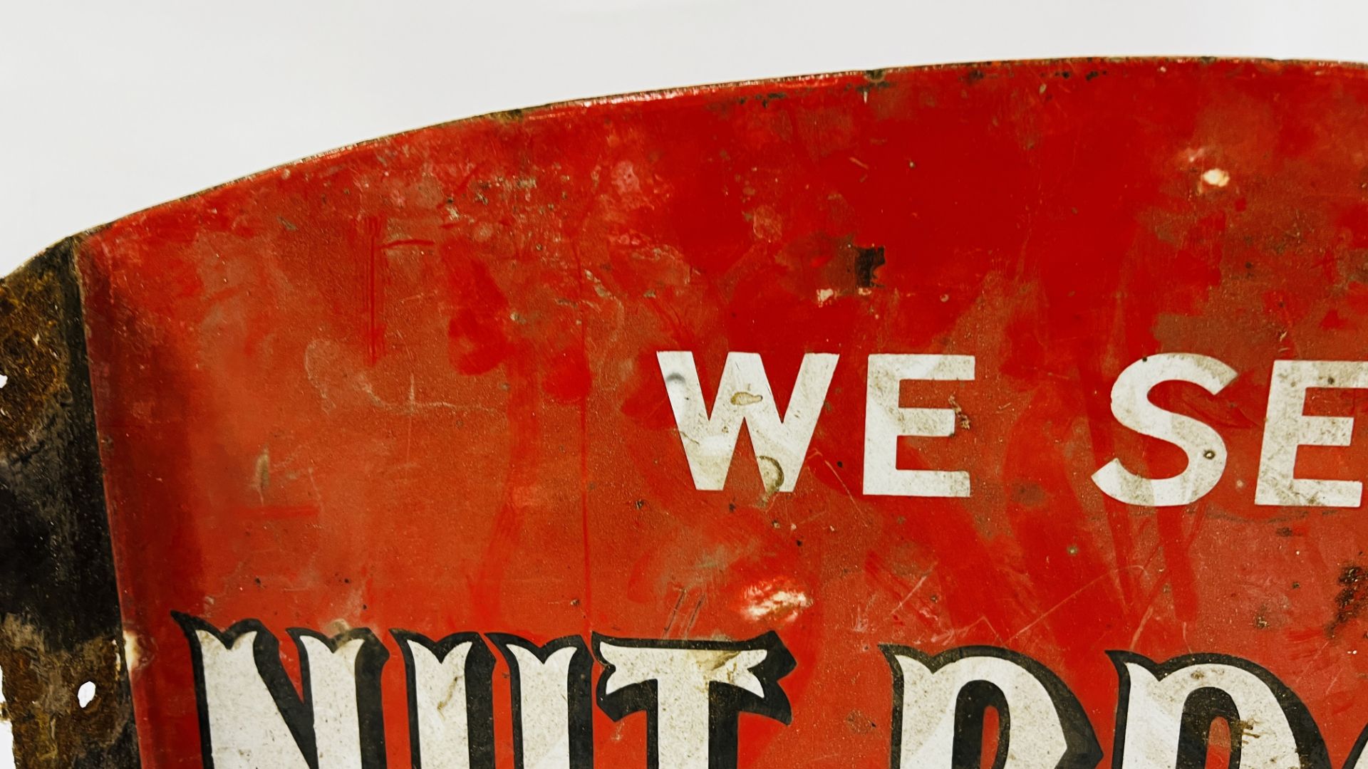 AN ORIGINAL VINTAGE DOUBLE SIDED ENAMEL SIGN "WE SELL NUT BROWN TOBACCO" - W 45 X H 34.5CM. - Image 5 of 14